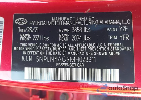 2021 Hyundai Elantra Sel from USA, damaged, VIN 5NPLN4AG9MH028311